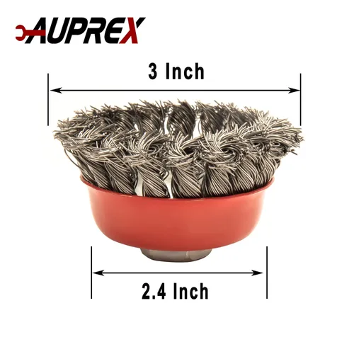 Vista 2 de AUPREX Paquete de 2 cepillos de alambre anudado para amoladoras angulares con eje roscado 11 UNC, alambre de acero al carbono de 0.02 pulgadas