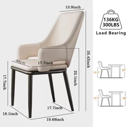 Vista 2 de Juego de 2 sillas de comedor modernas, sillas de metal con costuras y patas de metal, sillas de cocina modernas tapizadas de piel sintética, silla