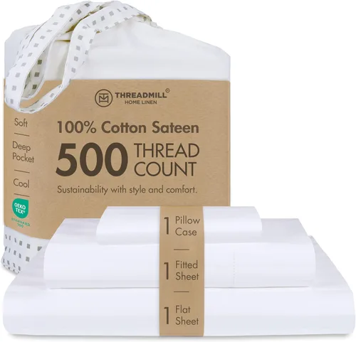 Vista 46 de Threadmill - Sábanas de algodón de lujo para hotel, tamaño King, 100% algodón, 500 hilos con bolsillo profundo, ajuste cómodo, suaves y frescas