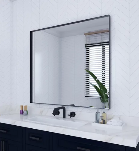 Vista 12 de VocalStar - Espejo de baño negro de 16 x 24 pulgadas para pared, espejo rectangular de esquina cuadrada con marco de metal negro para tocador