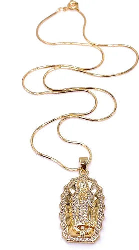 Vista 2 de LESLIE BOULES Guadalupe - Collar con colgante chapado en oro de 18 quilates para mujer, cadena de serpiente, joyería religiosa