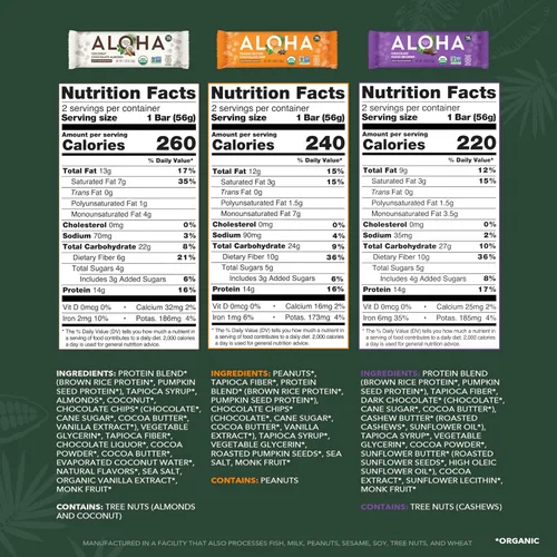 Vista 3 de ALOHA Barras de Proteína Orgánicas a Base de Plantas - Paquete de Variedad de 6 Sabores - 12 Unidades, Barras de 1.9oz - Aperitivos Veganos, Bajo