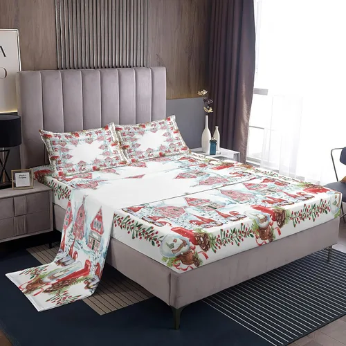 Vista 31 de Juego de sábanas tamaño individual, sábanas para árbol de Navidad, sábanas y fundas de almohada de microfibra de 3 piezas, juego de sábanas