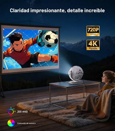 Vista 3 de Magcubic Mini proyector con temática de fútbol 2026, proyector portátil con WiFi 6 y Bluetooth 5.4, soporte 4K, Keystone automático, rotación