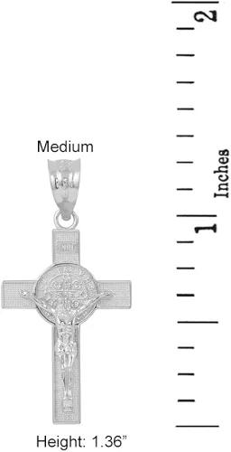 Vista 2 de Solid 925 Sterling Silver St Benedict Crucifix Cross Pendant Necklace 130