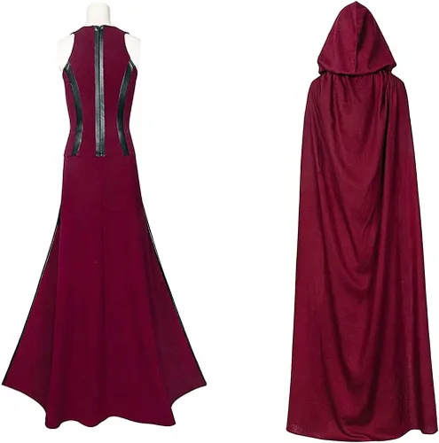 Vista 4 de Disfraz de Wanda Maximoff para mujer, disfraz de bruja escarlata, capa y pantalones, conjunto completo