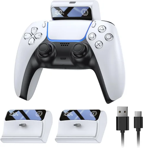 Vista 8 de FASTSNAIL [LED Display] 7400mWh Rechargeable Battery Pack for PS5 Controller, Battery Extender for PlayStation 5 DualSense Controller, Play and