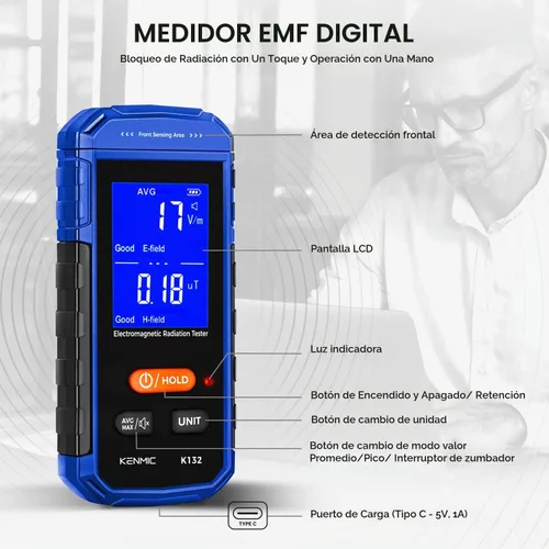 Vista 7 de Medidor EMF Recargable - Azul 2-Azul