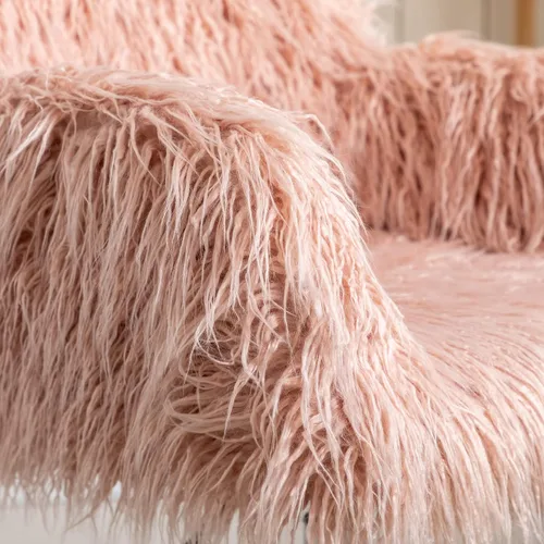 Vista 5 de Silla de escritorio de piel sintética con ruedas, moderna silla de tocador de maquillaje peluda para niñas y mujeres, sillas de escritorio tapizadas