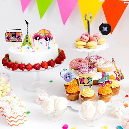 Vista 6 de Epakh 48 piezas de decoración para cupcakes de los años 90, decoración de fiesta temática de los años 90, hip hop, música, danza, retro, skate