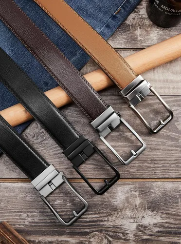 Vista 5 de Cinturones de trinquete para hombre, de cuero, cómodo, ajustable, con hebilla deslizante, para hombre, casual, trabajo, jeans, caja de regalo