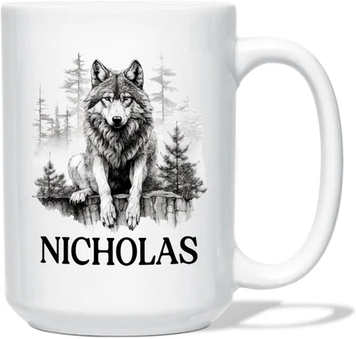 Vista 8 de Taza de café con nombre personalizado de oso de 11 y 15 onzas, taza de cerámica blanca con dibujo a lápiz de oso personalizado, regalo para niños