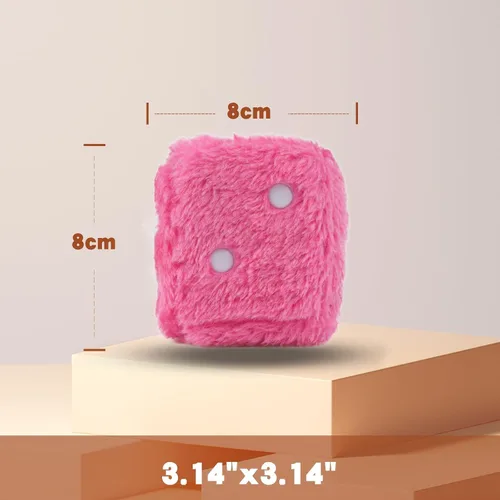 Vista 3 de Dados de felpa mullidos para espejo de automóvil, par retro de 3 pulgadas, dados peludos rosas con puntos para decoración colgante
