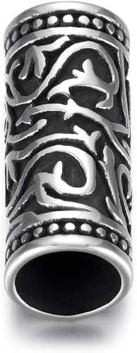 Vista 6 de 5 cuentas de tubo de columna de acero inoxidable, cuentas espaciadoras de agujeros grandes para cuerda de cuero redonda, suministros de fabricación