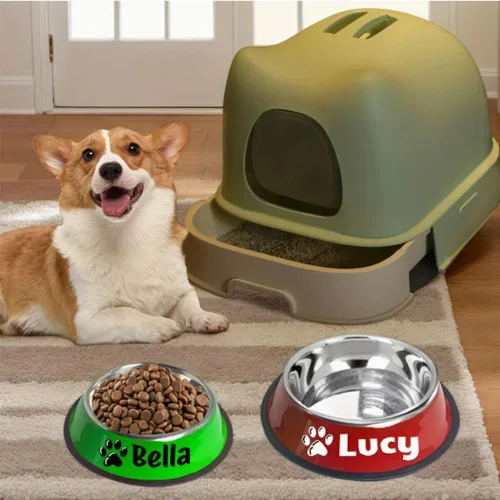 Vista 6 de Cuenco personalizado para perros y gatos con nombre, base antideslizante