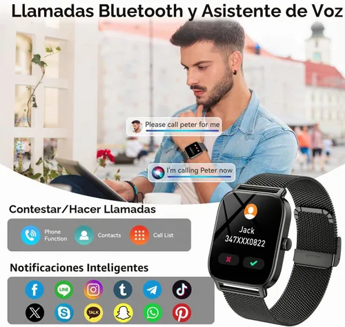 Vista 2 de Reloj inteligente para hombres y mujeres, rastreador de ejercicio: resistente al agua, respuesta de llamadas Bluetooth, haz relojes inteligentes