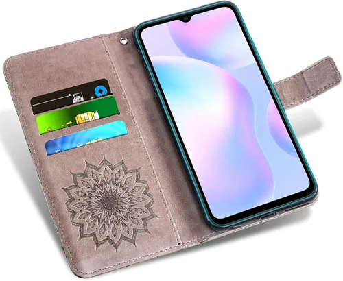 Vista 3 de Funda de teléfono para Xiaomi Redmi 9A Redme 9i Wallet Carcasas con protector de pantalla de vidrio templado y cubierta delgada de cuero con tapa