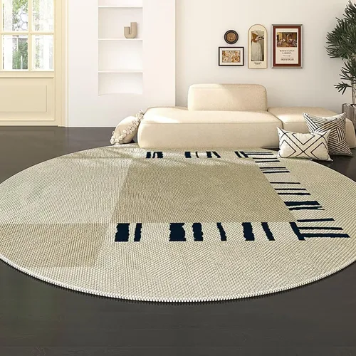 Vista 16 de Modernas alfombras redondas de color marfil a rayas negras para dormitorio, sala de estudio, simple moda abstracta, alfombra de área circular de 2