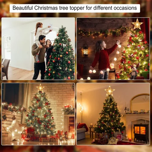 Vista 13 de Estrella iluminada para la punta del árbol de Navidad con 10 bombillas reemplazables integradas, estrella de cinco puntas transparente de 9.5