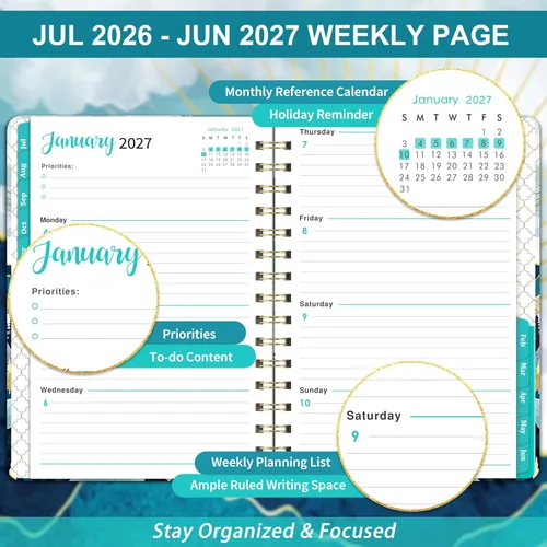 Vista 4 de Agenda 2026-2027, julio 2026 - junio 2027, planificador académico semanal