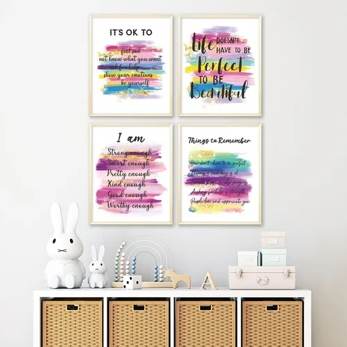 Vista 4 de Decoración de pared de afirmaciones positivas, póster inspirador rosa para la oficina en casa, dormitorio, baño, citas motivacionales, regalos