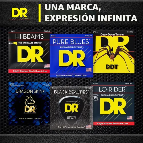 Vista 8 de DR Strings - Hi-Beams - Juego de cuerdas para bajo de 4 cuerdas - Mediano 45-105 - Núcleo redondo de acero inoxidable - Accesorios para bajo (MR-45)