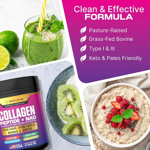 Vista 7 de BETTER LIFE LAB Péptidos de colágeno hidrolizados con NAD – Apoya el cabello, la piel, las uñas, las articulaciones y los huesos – Colágeno tipo I