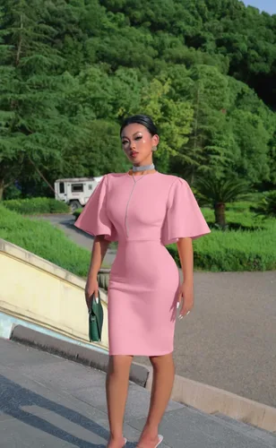 Vista 3 de Memoriesea - Vestido midi entallado con mangas cortas acampanadas con volantes para mujer
