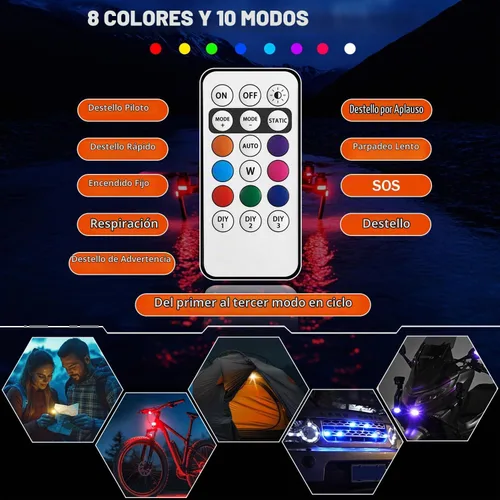 Vista 5 de Luces estroboscópicas LED inalámbricas, luces intermitentes RGB, decoración de coche con control remoto