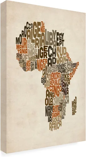 Vista 6 de Trademark Fine Art - Lienzo decorativo "mapa de texto de África", 19 x 14 pulgadas