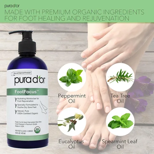 Vista 3 de PURA D'OR FootFocus Gel orgánico de aloe vera de 16 onzas para reparación grave del talón agrietado productos para el cuidado de los pies - Alivia