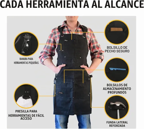 Vista 4 de ecoZen Delantal de soldadura de lona encerada con hilo de Kevlar, resistente al calor y a los productos químicos, totalmente ajustable