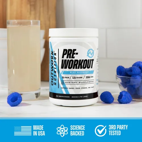 Vista 6 de Outwork Nutrition Preentrenamiento para hombres y mujeres - Nootropic Pre entrenamiento sin creatina, polvo de pre-entrenamiento con taurina