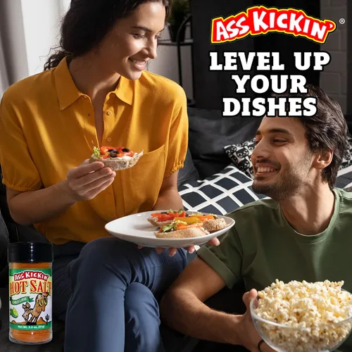 Vista 2 de ASS KICKIN' Hot & Chile - Sal de lima – Tarro coctelero de 3.2 onzas – Sal saborizada perfecta para condimentos de palomitas de maíz, sal