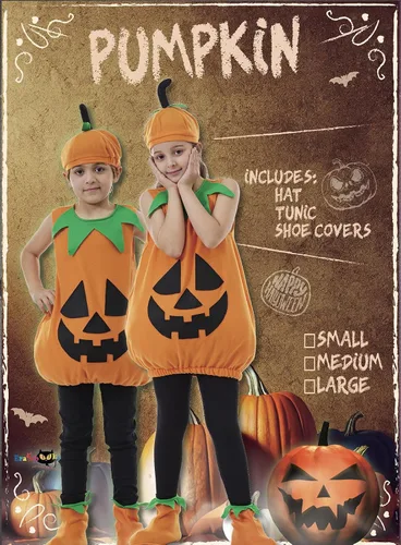 Vista 2 de ReneeCho Disfraz de calabaza para niños, disfraz de Halloween para niños, divertido fiesta de cosplay, negro y amarillo con sombrero y zapatos