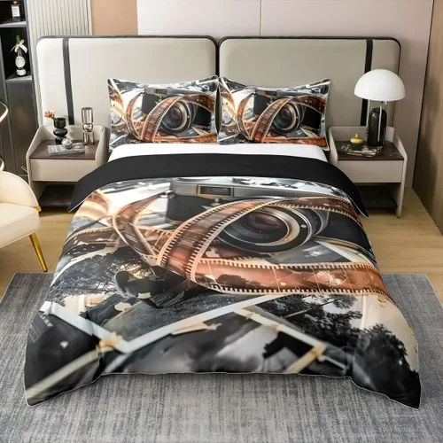 Vista 29 de Homewish Theater Cinema Poster 100% Cotton Duvet Cover Twin Size,Retro Movie Bedding Set 2Pcs for Kids Girls Boys Room Decor,Popcorn Comforter Cover