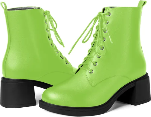 Vista 124 de ROSERWISH Botas altas de tacón bajo y grueso para mujer, con cordones, cómodas, modernas, con puntera redonda, de 2.5 pulgadas