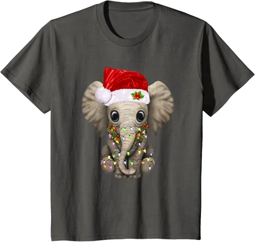 Vista 39 de Lindo elefante de Navidad luz divertido elefante amante de Navidad regalo camiseta Negro