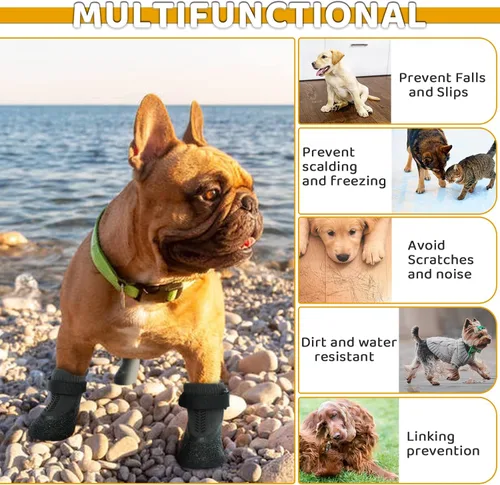 Vista 4 de Calcetines grandes para perros con goma antideslizante y correas de fijación, protector de patas antideslizante