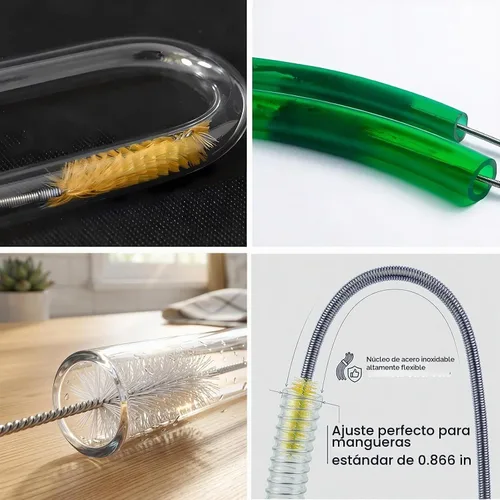 Vista 3 de Juego de cepillos de drenaje flexibles de 67 pulgadas, limpiador de tuberías de manguera larga de doble extremo con 2 cepillos de limpieza de paja