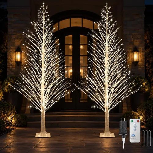 Vista 21 de Árbol de abedul iluminado de 7 pies, 1000 luces LED multicolor con luces parpadeantes, modos parpadeantes o constantes, alambre de alta densidad