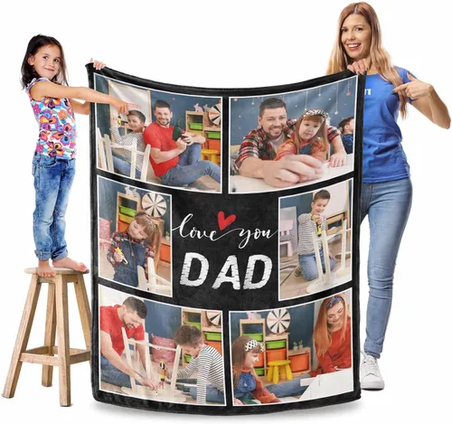 Vista 6 de Manta personalizada para el Día del Padre, regalos para papá, mantas personalizadas con fotos, mantas personalizadas de collage de fotos, manta suave