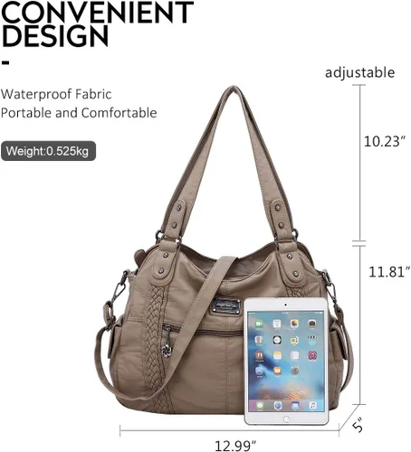 Vista 2 de Angel Barcelo - Bolsa de hombro amplia para mujer, diseño Hobo, cuero lavado
