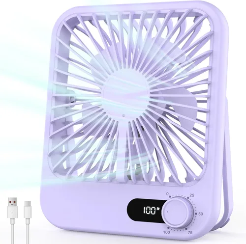 Vista 8 de Ventilador pequeño de escritorio, ventilador personal recargable portátil con alimentación por batería, 100 velocidades, inclinación ajustable