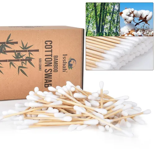 Vista 9 de Hisopos de algodón de bambú – 500 unidades – Certificado FSC y aprobado por PETA, puntas dobles ecológicas, palillos para los oídos sin plástico