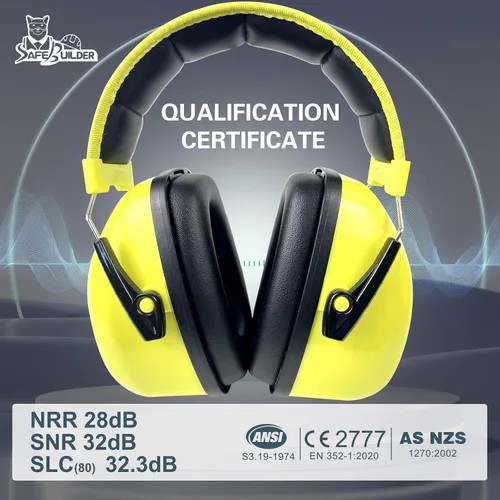Vista 6 de SAFEBUILDER - Orejeras de protección auditiva con reducción de ruido NRR 28dB ajustables para trabajar y segar SK-06P Amarillo