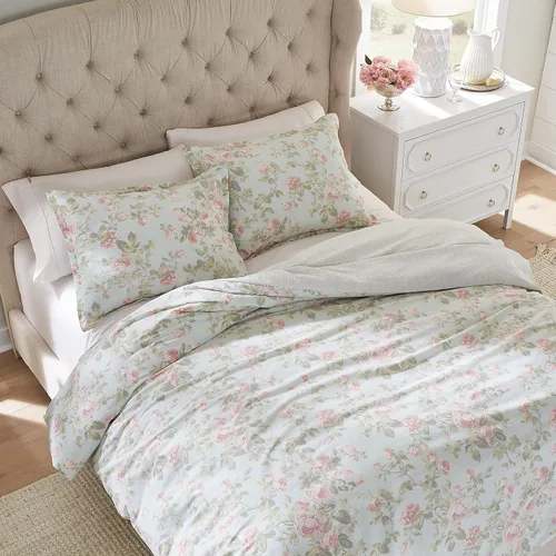 Vista 3 de Laura Ashley Home - Juego de funda de edredón individual, ropa de cama de algodón reversible con funda a juego, decoración del hogar transpirable