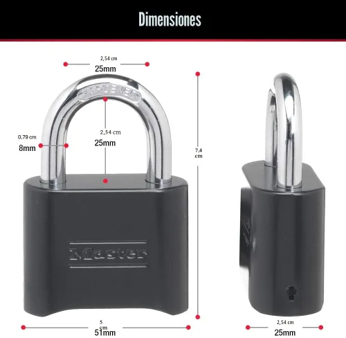 Vista 6 de Master Lock Candado de Combinación Negro, Establece Tu Propio Candado de Combinación, Resistente a la Intemperie, para Interiores y Exteriores