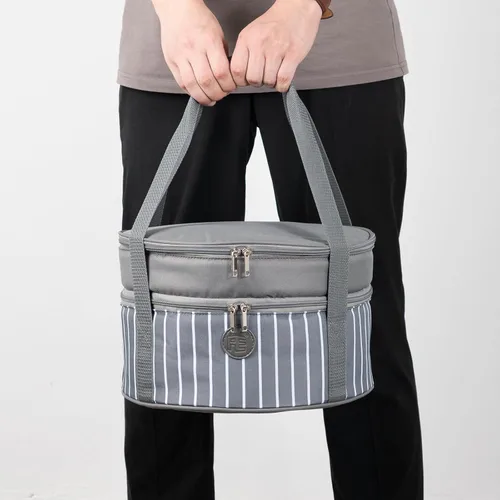 Vista 7 de Bolsa de transporte aislada Fun Elements para comida caliente o fría, porta tartas de 12.5 pulgadas con tapa y asa, contenedor de alimentos redondo