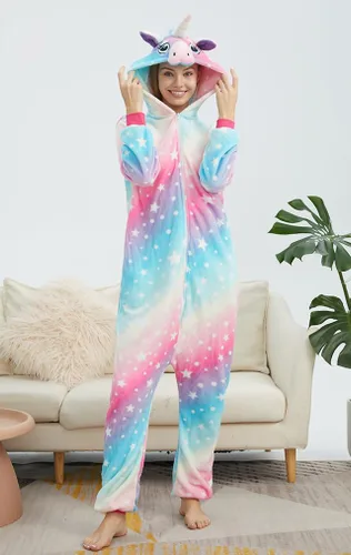 Vista 2 de Pijama de unicornio para adultos, disfraz de animal de una sola pieza, pijamas de Halloween, ropa de dormir, regalos para mujeres y hombres
